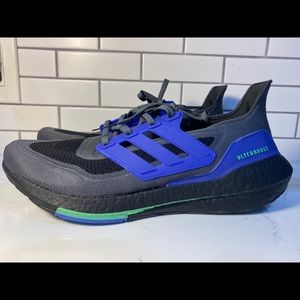 Adidas Ultraboost 21 Grey/Black/Blue Running Shoe Mens Size 11.5 New S23871